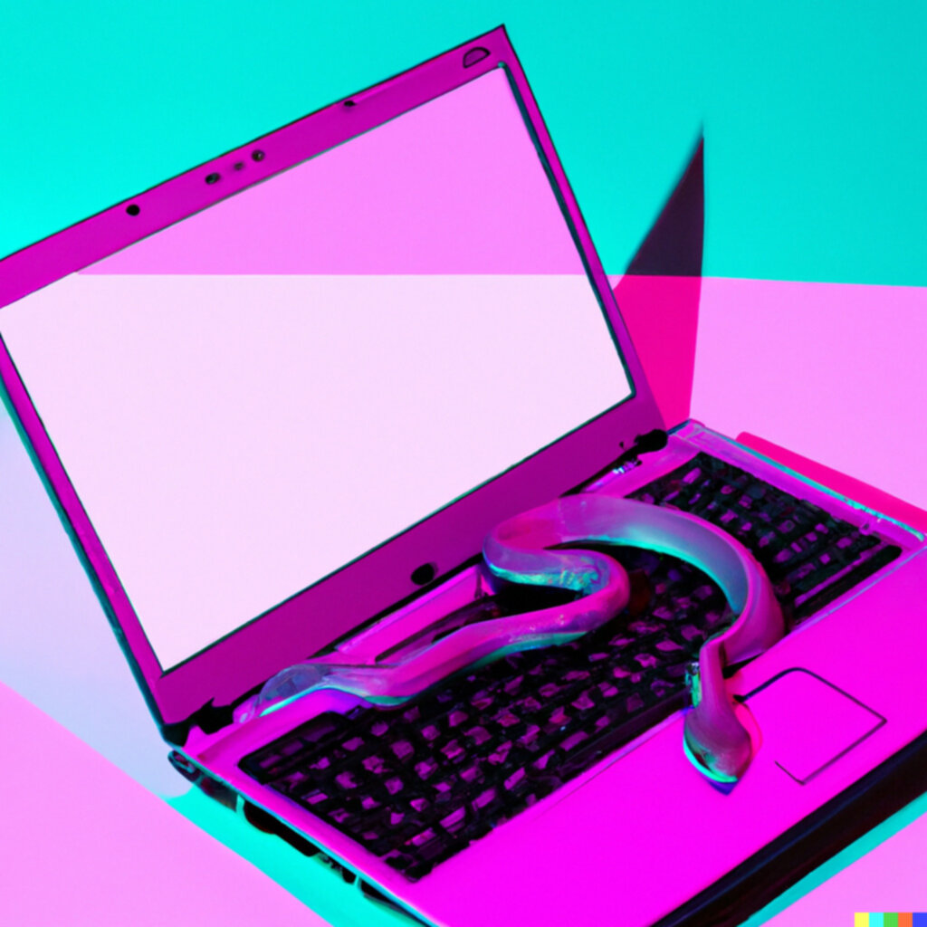 a poster featuring a laptop and a snake